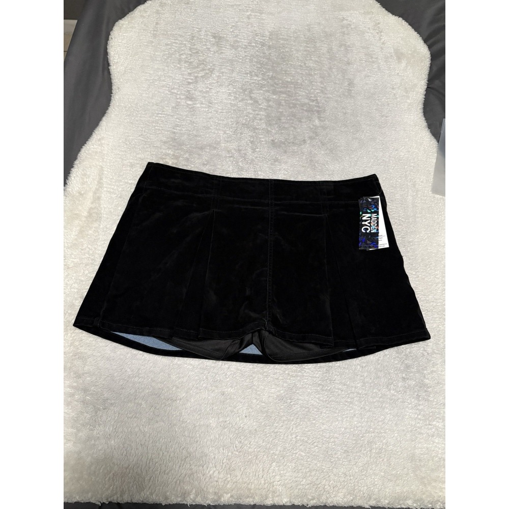 Madden NYC Suede Pleated Flocked Mini Skort Black Sz XXL